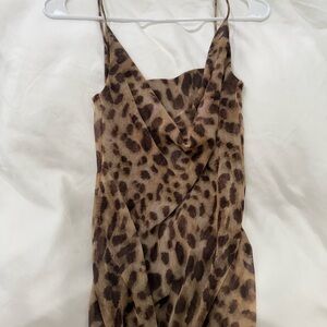 zara cheetah print maxi dress with low cut cowl neck